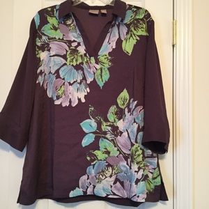 Chico’s Sz 2 (12/14) top, purple with design front